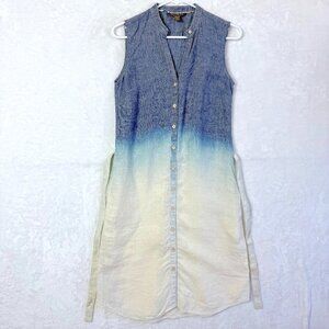 Tommy Bahama Linen Pocket Sleeveless Shirt Dress Womens XXS White Blue Dip Dye